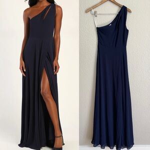 NWOT Glamorous Agenda Navy Blue One-Shoulder Cutout Maxi Dress